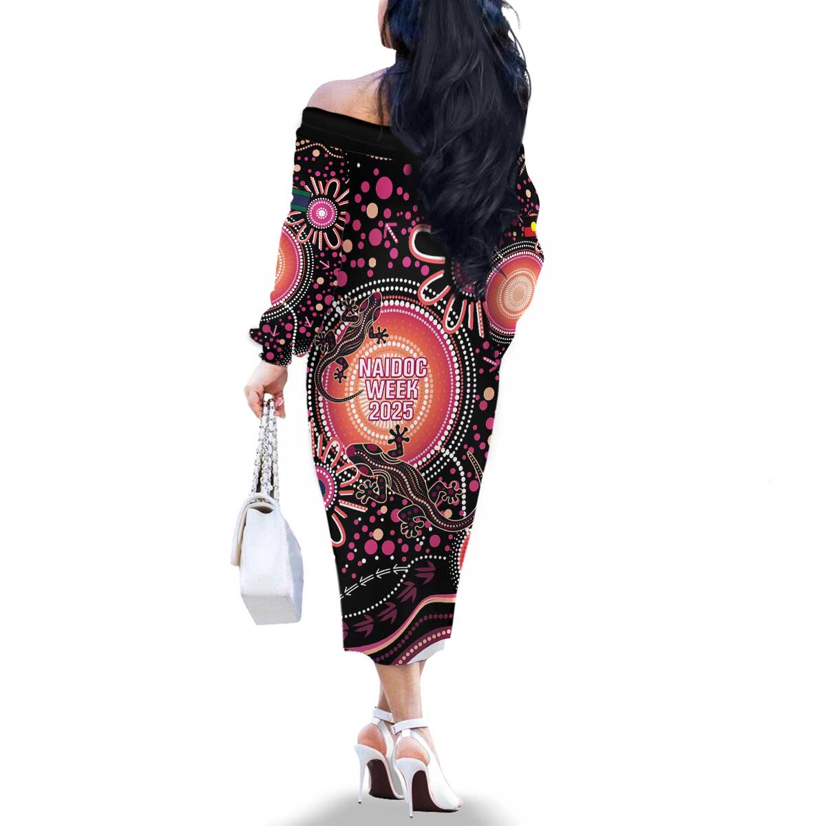 Australia NAIDOC Week Family Matching Off The Shoulder Long Sleeve Dress and Hawaiian Shirt Happy 50th Anniversary Pink Version