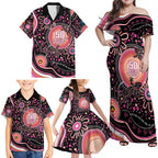 Australia NAIDOC Week Family Matching Off Shoulder Maxi Dress and Hawaiian Shirt Happy 50th Anniversary Pink Version