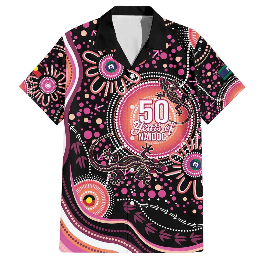 Australia NAIDOC Week Family Matching Off Shoulder Maxi Dress and Hawaiian Shirt Happy 50th Anniversary Pink Version