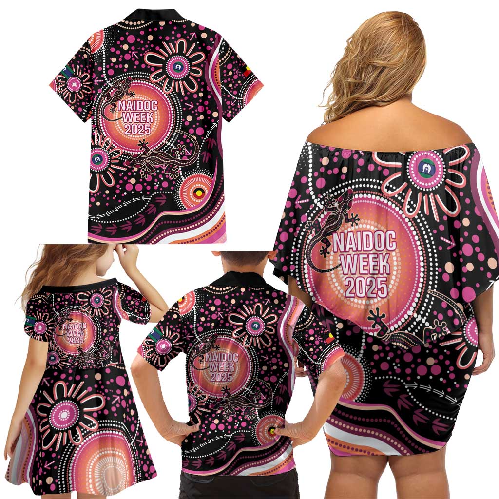 Australia NAIDOC Week Family Matching Off Shoulder Short Dress and Hawaiian Shirt Happy 50th Anniversary Pink Version