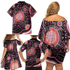 Australia NAIDOC Week Family Matching Off Shoulder Short Dress and Hawaiian Shirt Happy 50th Anniversary Pink Version