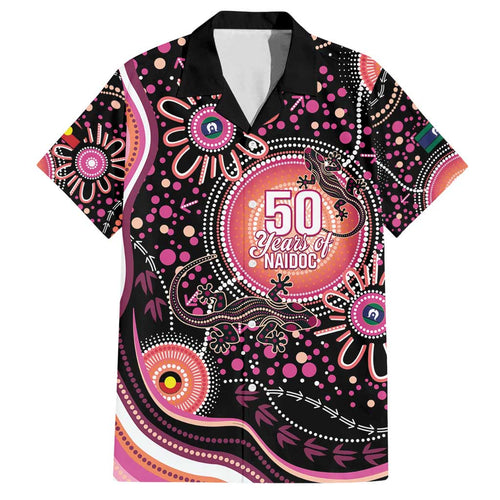 Australia NAIDOC Week Family Matching Off Shoulder Short Dress and Hawaiian Shirt Happy 50th Anniversary Pink Version