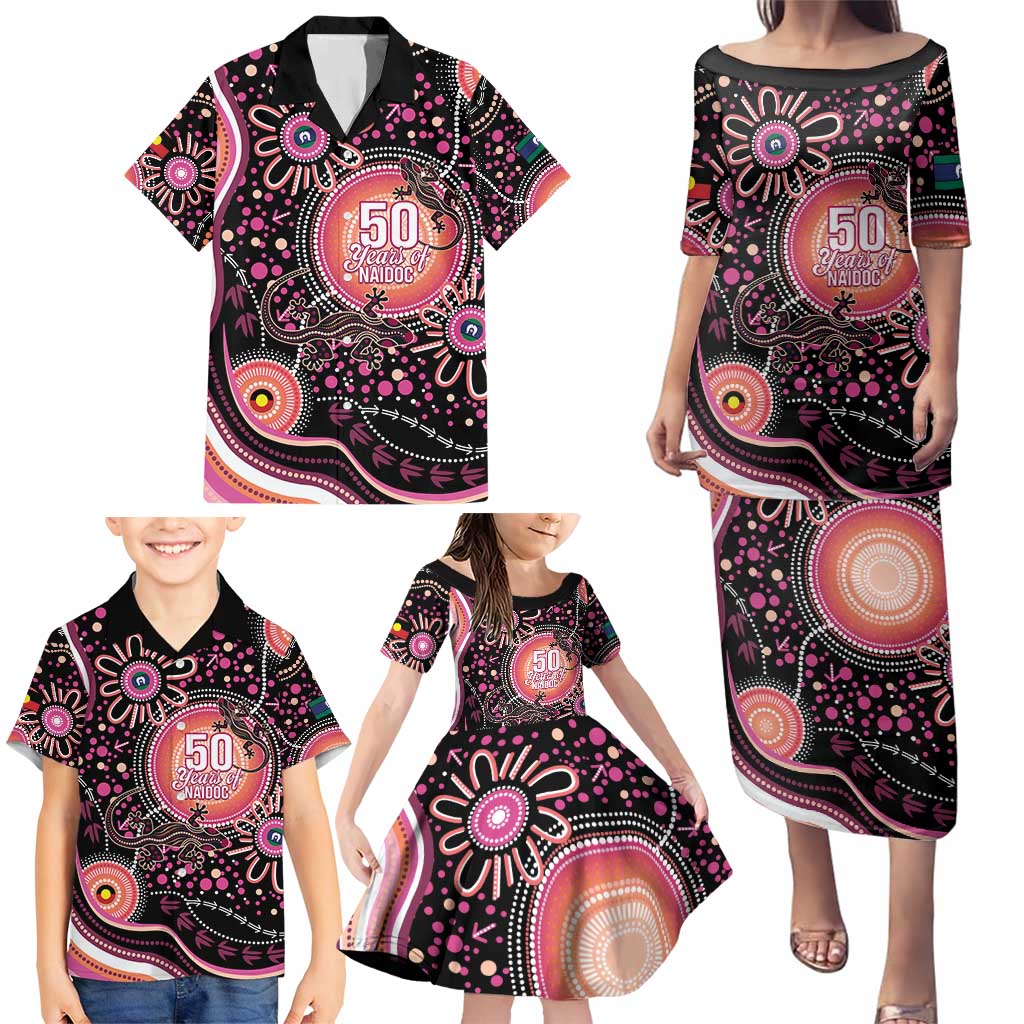 Australia NAIDOC Week Family Matching Puletasi and Hawaiian Shirt Happy 50th Anniversary Pink Version