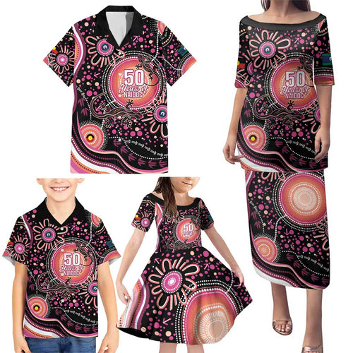 Australia NAIDOC Week Family Matching Puletasi and Hawaiian Shirt Happy 50th Anniversary Pink Version