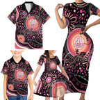 Australia NAIDOC Week Family Matching Short Sleeve Bodycon Dress and Hawaiian Shirt Happy 50th Anniversary Pink Version