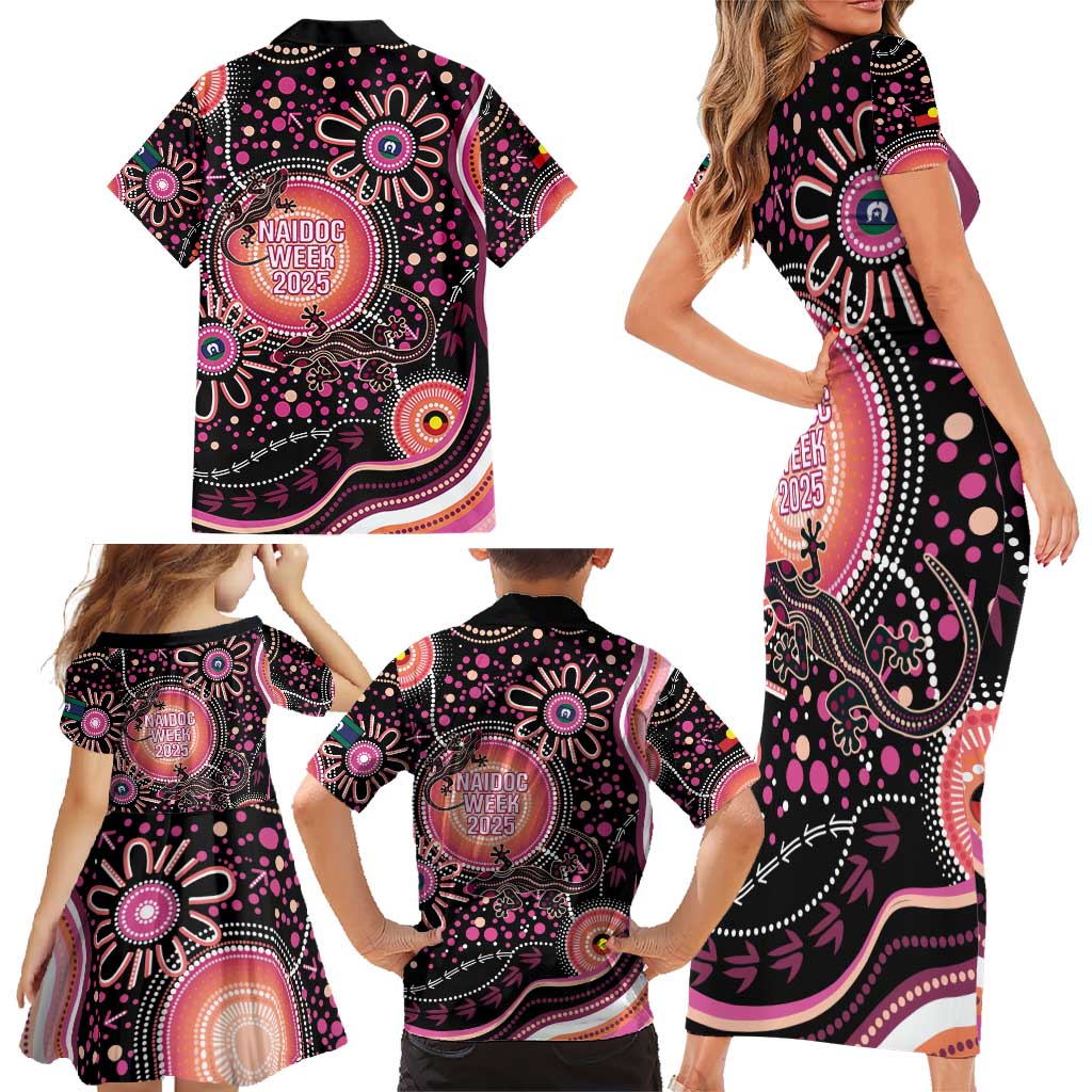 Australia NAIDOC Week Family Matching Short Sleeve Bodycon Dress and Hawaiian Shirt Happy 50th Anniversary Pink Version