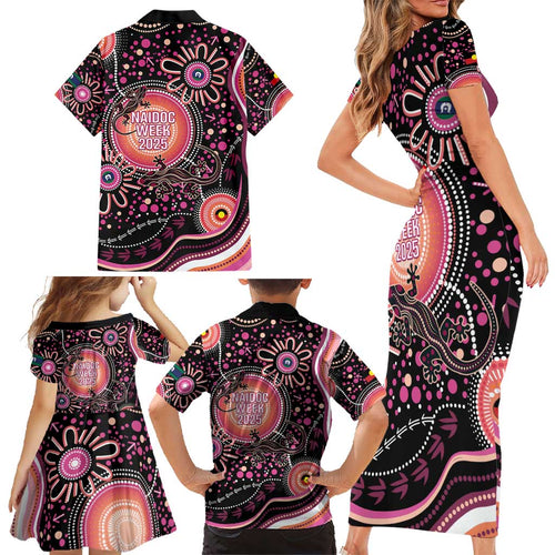 Australia NAIDOC Week Family Matching Short Sleeve Bodycon Dress and Hawaiian Shirt Happy 50th Anniversary Pink Version