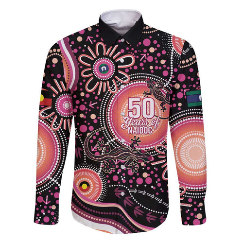 Australia NAIDOC Week Family Matching Short Sleeve Bodycon Dress and Hawaiian Shirt Happy 50th Anniversary Pink Version
