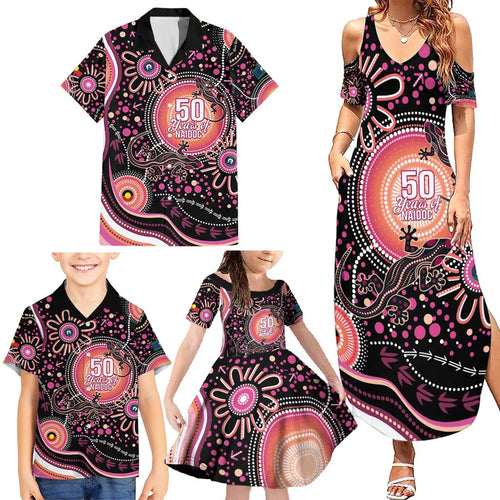 Australia NAIDOC Week Family Matching Summer Maxi Dress and Hawaiian Shirt Happy 50th Anniversary Pink Version