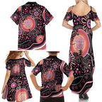 Australia NAIDOC Week Family Matching Summer Maxi Dress and Hawaiian Shirt Happy 50th Anniversary Pink Version