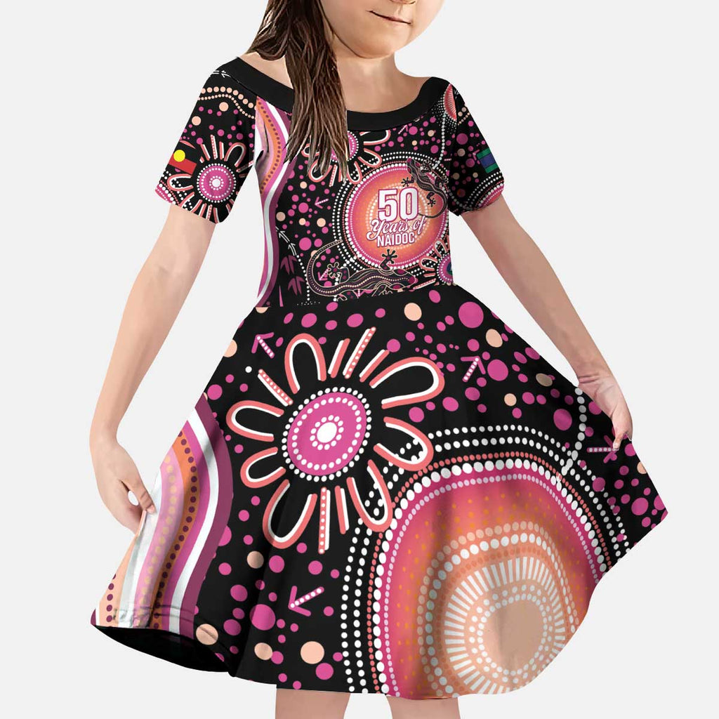 Australia NAIDOC Week Kid Short Sleeve Dress Happy 50th Anniversary Pink Version