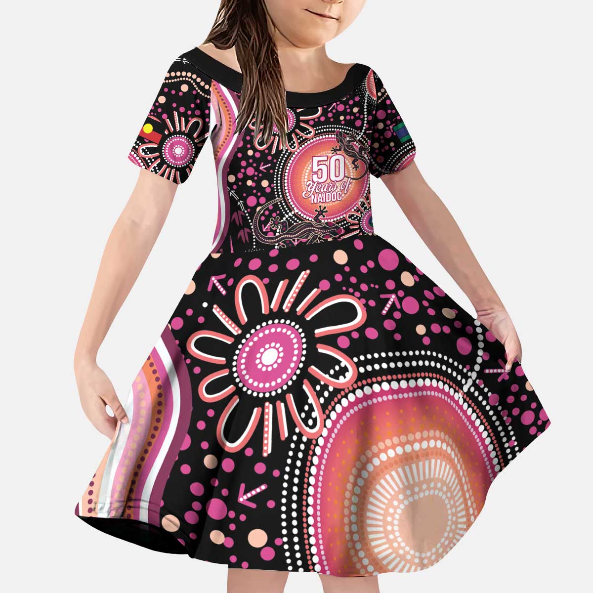 Australia NAIDOC Week Kid Short Sleeve Dress Happy 50th Anniversary Pink Version