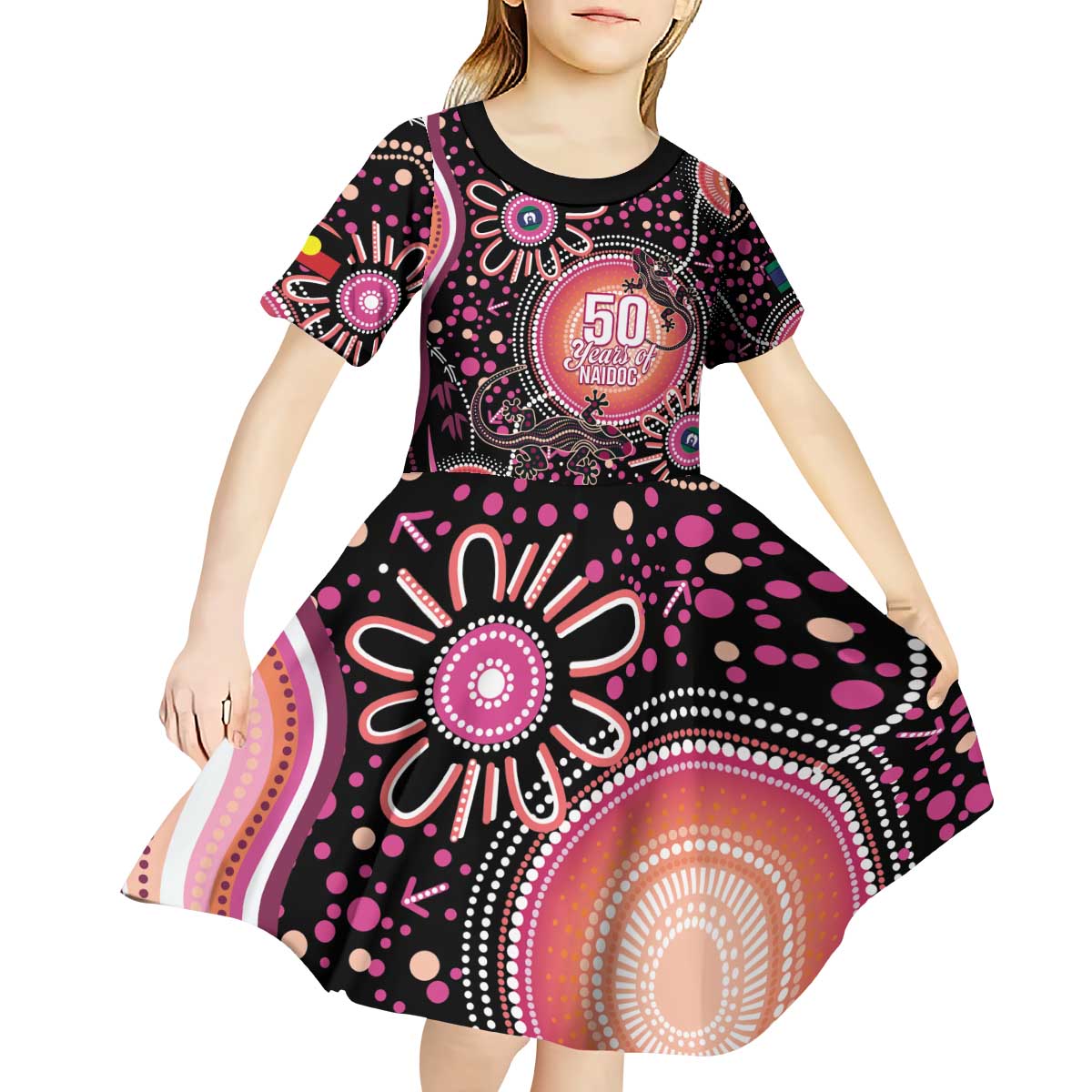 Australia NAIDOC Week Kid Short Sleeve Dress Happy 50th Anniversary Pink Version
