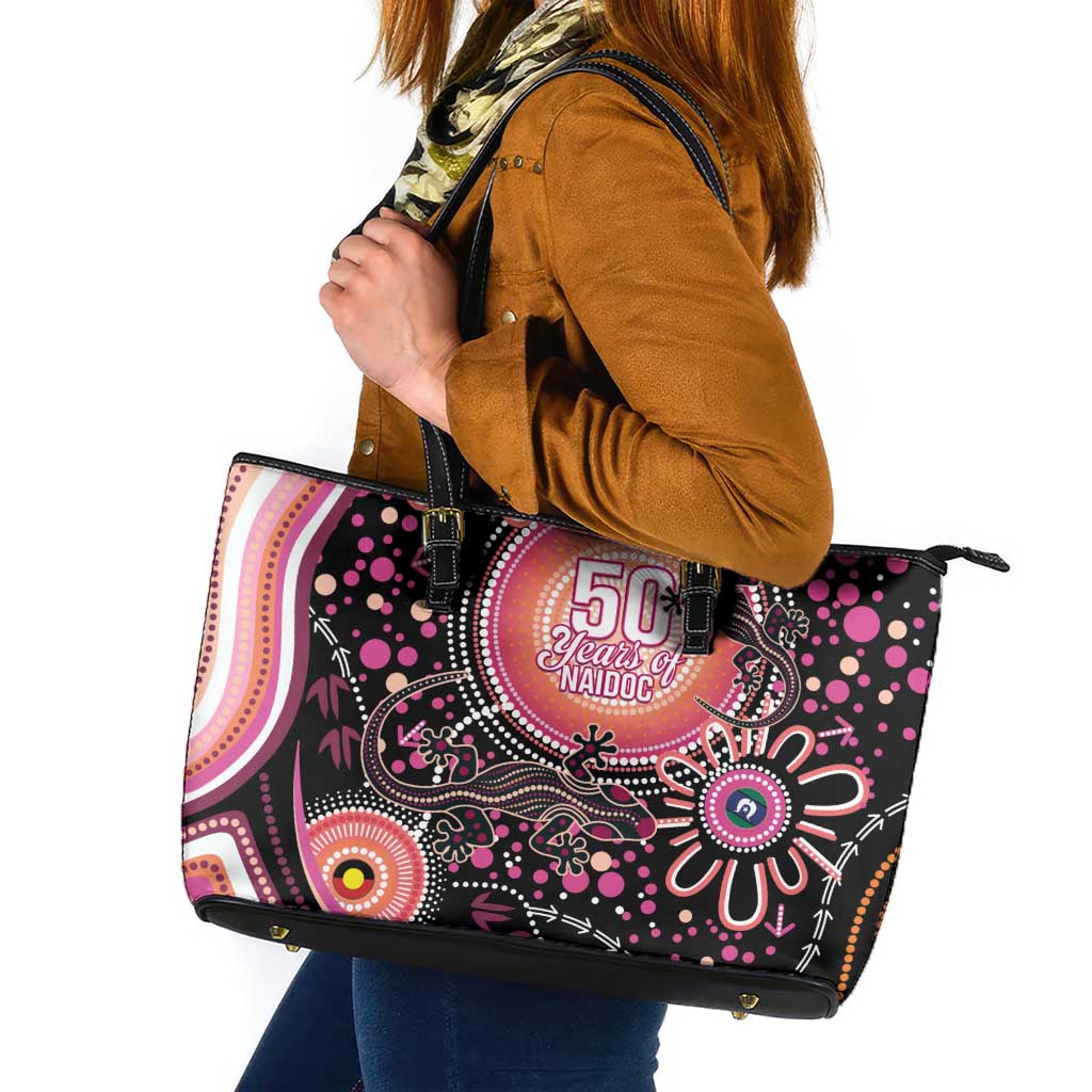 Australia NAIDOC Week Leather Tote Bag Happy 50th Anniversary Pink Version