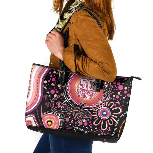 Australia NAIDOC Week Leather Tote Bag Happy 50th Anniversary Pink Version