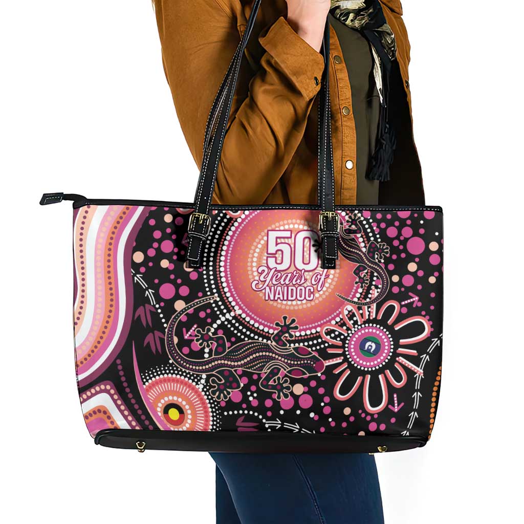 Australia NAIDOC Week Leather Tote Bag Happy 50th Anniversary Pink Version