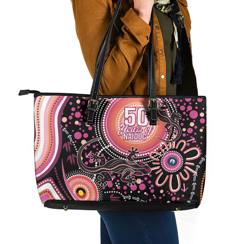 Australia NAIDOC Week Leather Tote Bag Happy 50th Anniversary Pink Version
