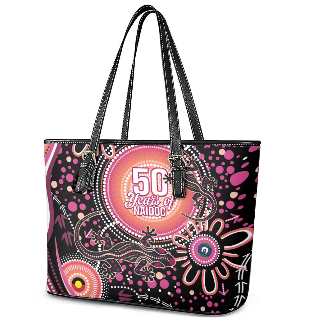 Australia NAIDOC Week Leather Tote Bag Happy 50th Anniversary Pink Version