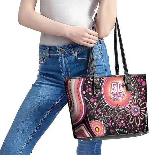 Australia NAIDOC Week Leather Tote Bag Happy 50th Anniversary Pink Version