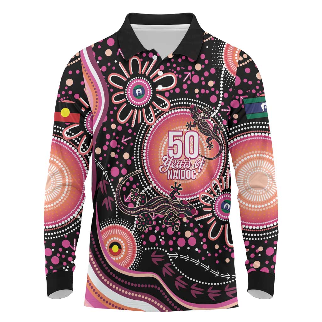 Australia NAIDOC Week Long Sleeve Polo Shirt Happy 50th Anniversary Pink Version