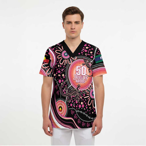 Australia NAIDOC Week Scrub Top Happy 50th Anniversary Pink Version - Aussie Hoodie