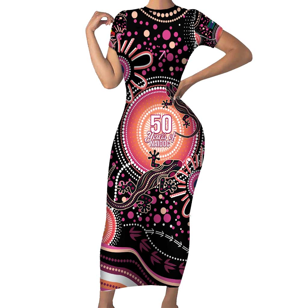 Australia NAIDOC Week Short Sleeve Bodycon Dress Happy 50th Anniversary Pink Version