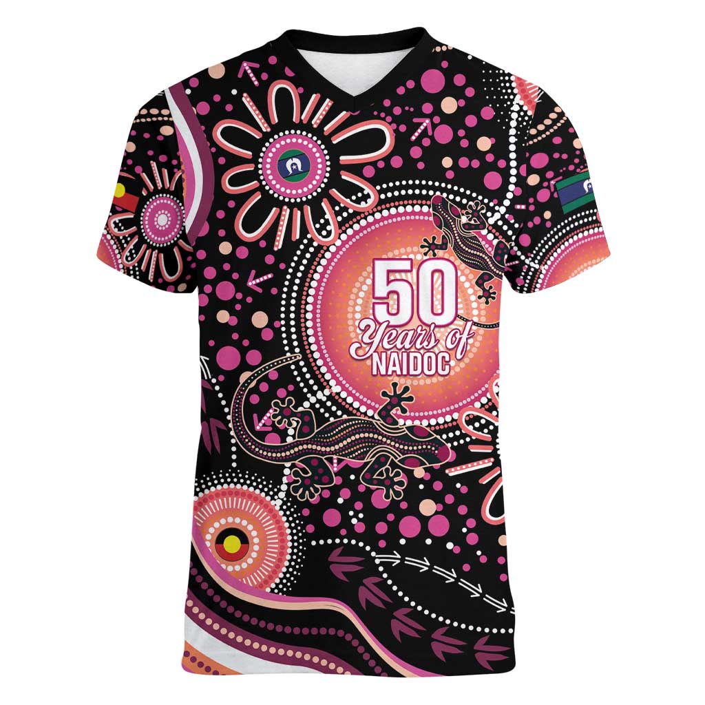 Australia NAIDOC Week Women V-Neck T-Shirt Happy 50th Anniversary Pink Version