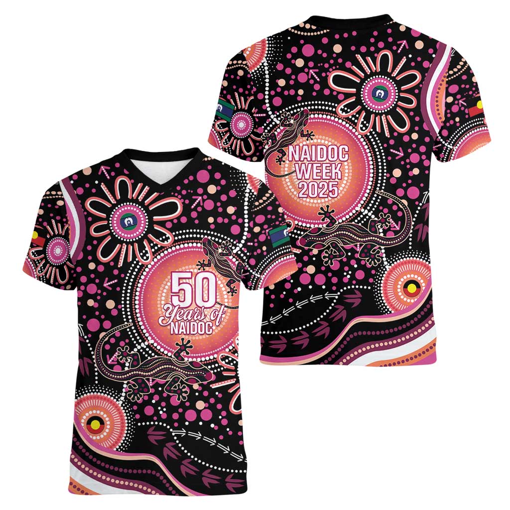 Australia NAIDOC Week Women V-Neck T-Shirt Happy 50th Anniversary Pink Version