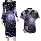 Australia NAIDOC Week Couples Matching Long Sleeve Bodycon Dress and Hawaiian Shirt Happy 50th Anniversary Purple Version