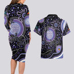 Australia NAIDOC Week Couples Matching Long Sleeve Bodycon Dress and Hawaiian Shirt Happy 50th Anniversary Purple Version