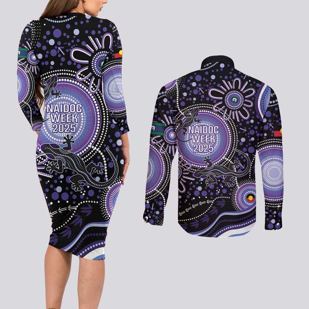 Australia NAIDOC Week Couples Matching Long Sleeve Bodycon Dress and Long Sleeve Button Shirt Happy 50th Anniversary Purple Version