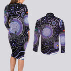 Australia NAIDOC Week Couples Matching Long Sleeve Bodycon Dress and Long Sleeve Button Shirt Happy 50th Anniversary Purple Version