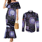 Australia NAIDOC Week Couples Matching Mermaid Dress and Long Sleeve Button Shirt Happy 50th Anniversary Purple Version