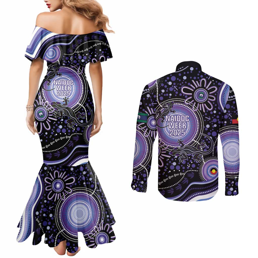 Australia NAIDOC Week Couples Matching Mermaid Dress and Long Sleeve Button Shirt Happy 50th Anniversary Purple Version