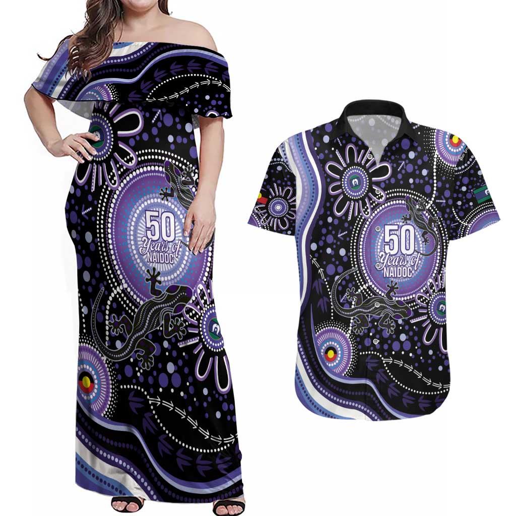 Australia NAIDOC Week Couples Matching Off Shoulder Maxi Dress and Hawaiian Shirt Happy 50th Anniversary Purple Version