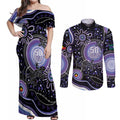 Australia NAIDOC Week Couples Matching Off Shoulder Maxi Dress and Long Sleeve Button Shirt Happy 50th Anniversary Purple Version