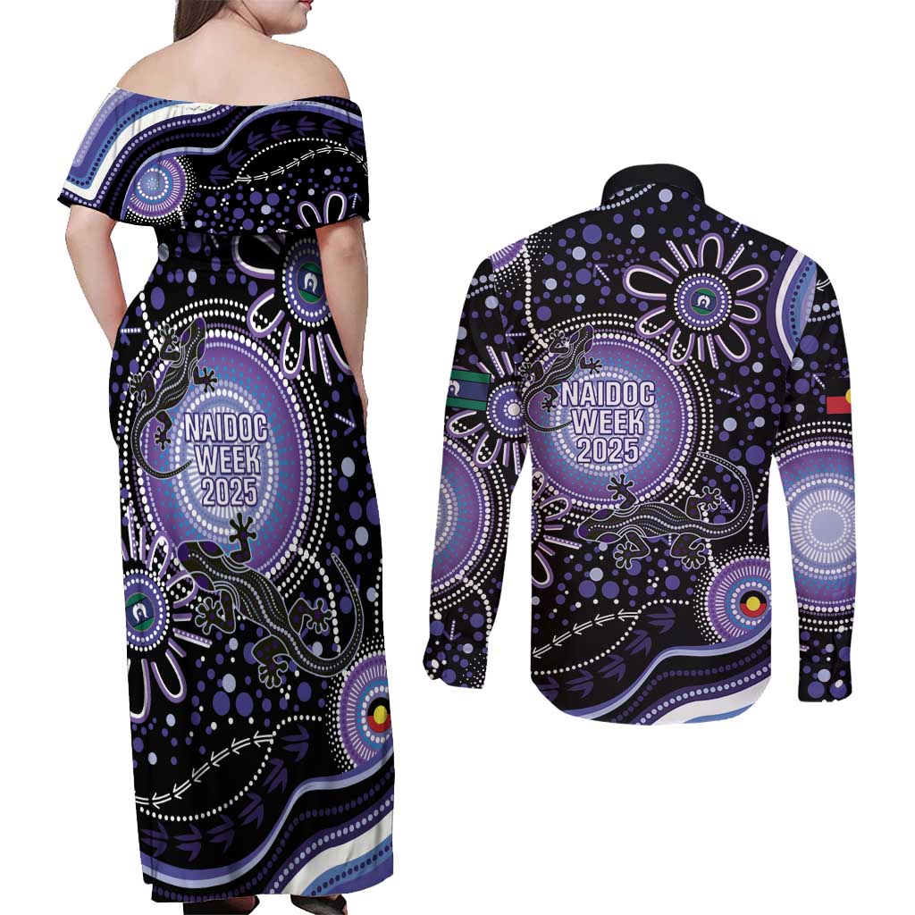 Australia NAIDOC Week Couples Matching Off Shoulder Maxi Dress and Long Sleeve Button Shirt Happy 50th Anniversary Purple Version
