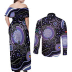 Australia NAIDOC Week Couples Matching Off Shoulder Maxi Dress and Long Sleeve Button Shirt Happy 50th Anniversary Purple Version