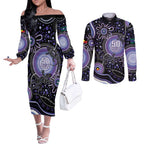 Australia NAIDOC Week Couples Matching Off The Shoulder Long Sleeve Dress and Long Sleeve Button Shirt Happy 50th Anniversary Purple Version