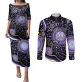 Australia NAIDOC Week Couples Matching Puletasi and Long Sleeve Button Shirt Happy 50th Anniversary Purple Version