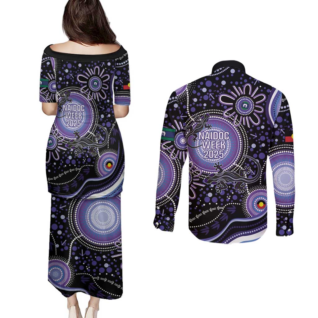 Australia NAIDOC Week Couples Matching Puletasi and Long Sleeve Button Shirt Happy 50th Anniversary Purple Version