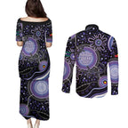 Australia NAIDOC Week Couples Matching Puletasi and Long Sleeve Button Shirt Happy 50th Anniversary Purple Version