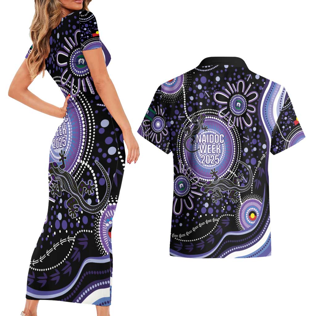 Australia NAIDOC Week Couples Matching Short Sleeve Bodycon Dress and Hawaiian Shirt Happy 50th Anniversary Purple Version