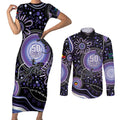 Australia NAIDOC Week Couples Matching Short Sleeve Bodycon Dress and Long Sleeve Button Shirt Happy 50th Anniversary Purple Version