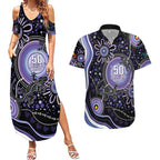 Australia NAIDOC Week Couples Matching Summer Maxi Dress and Hawaiian Shirt Happy 50th Anniversary Purple Version