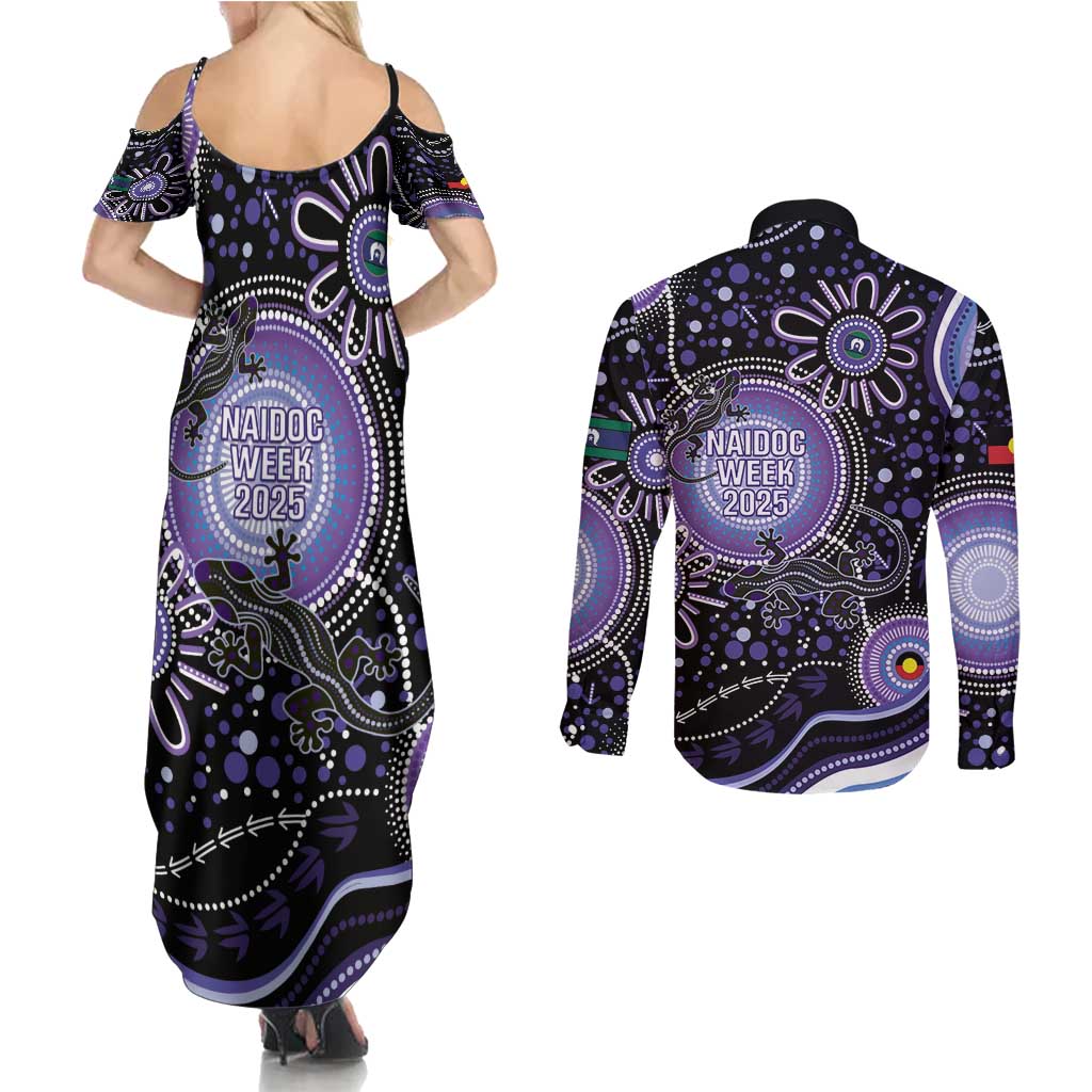 Australia NAIDOC Week Couples Matching Summer Maxi Dress and Long Sleeve Button Shirt Happy 50th Anniversary Purple Version