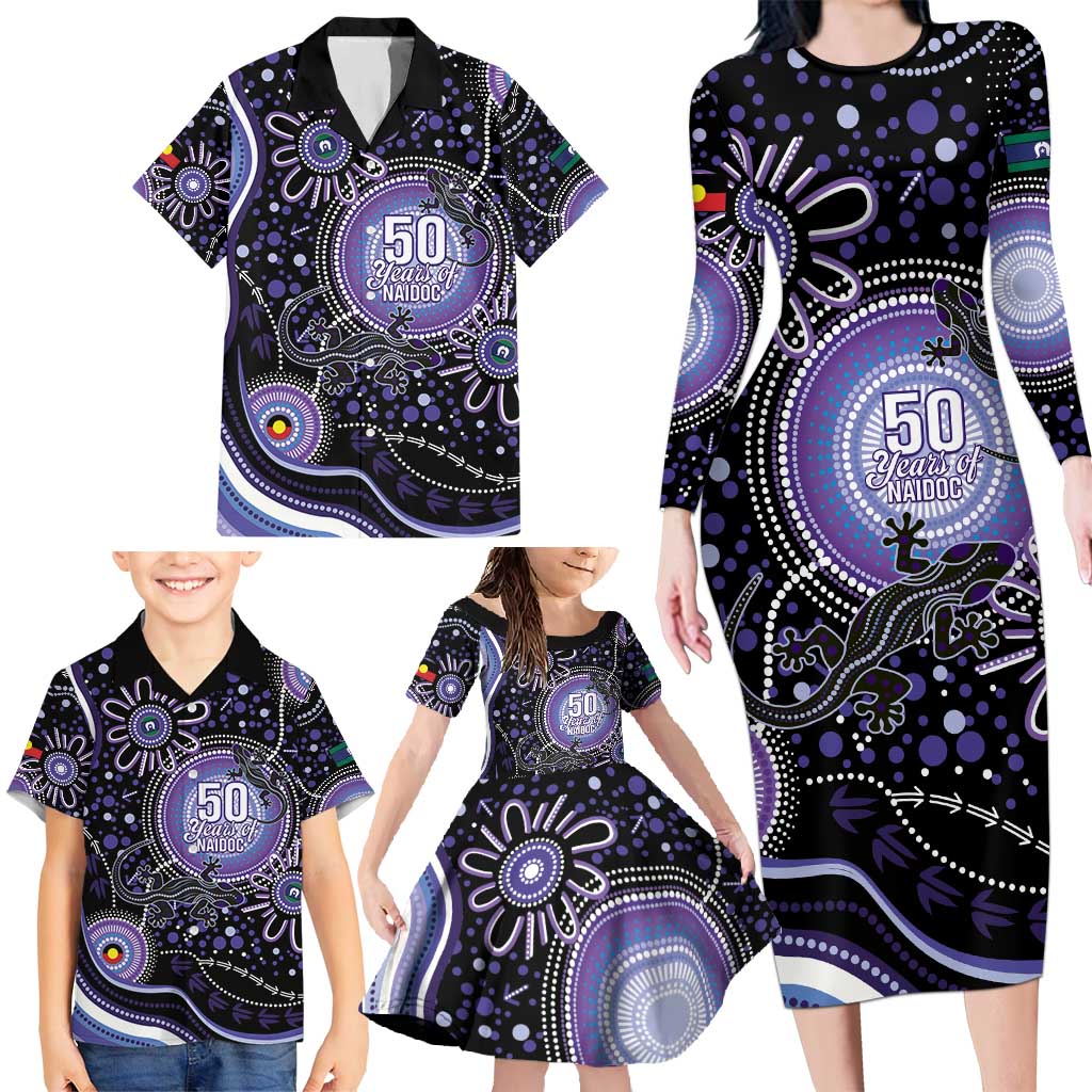 Australia NAIDOC Week Family Matching Long Sleeve Bodycon Dress and Hawaiian Shirt Happy 50th Anniversary Purple Version