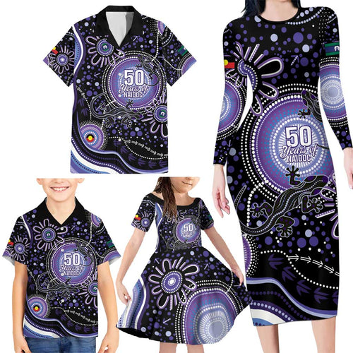 Australia NAIDOC Week Family Matching Long Sleeve Bodycon Dress and Hawaiian Shirt Happy 50th Anniversary Purple Version