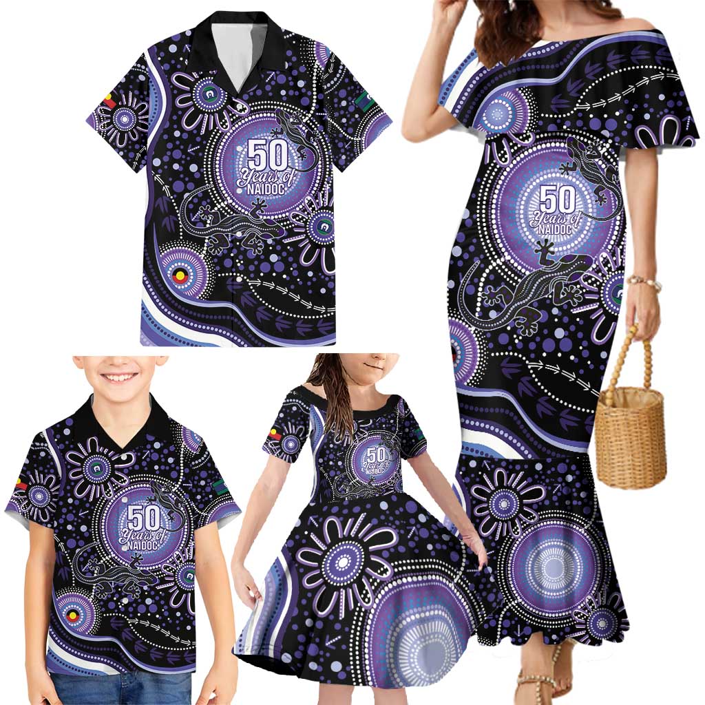 Australia NAIDOC Week Family Matching Mermaid Dress and Hawaiian Shirt Happy 50th Anniversary Purple Version