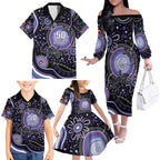Australia NAIDOC Week Family Matching Off The Shoulder Long Sleeve Dress and Hawaiian Shirt Happy 50th Anniversary Purple Version